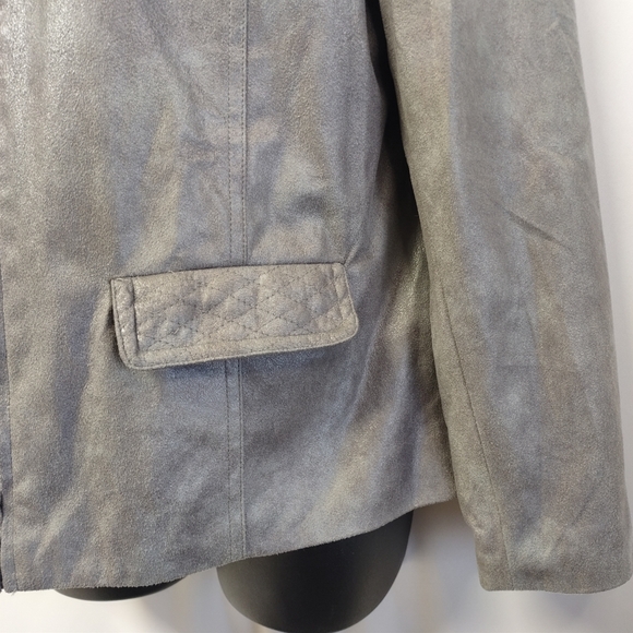 Alfred Dunner Woman Gray Silver Soft Faux Suede Zip Jacket Pockets Sz 12P - Picture 5 of 7